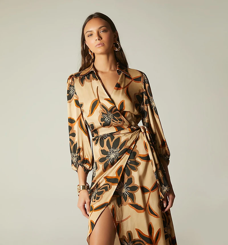 MIDI WRAP DRESS 3/4 SLEEVE