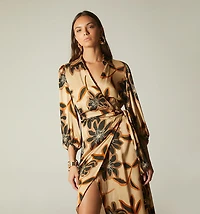MIDI WRAP DRESS 3/4 SLEEVE
