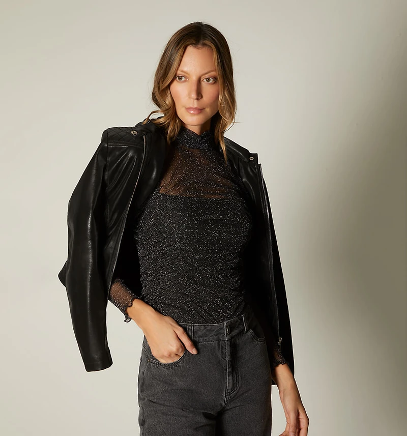 Ruched Mesh Bodysuit
