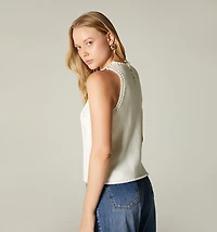 KNITTED SLEEVELESS BLOUSE WITH PEARLS