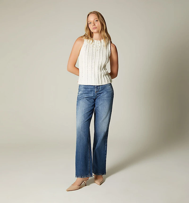 KNITTED SLEEVELESS BLOUSE WITH PEARLS