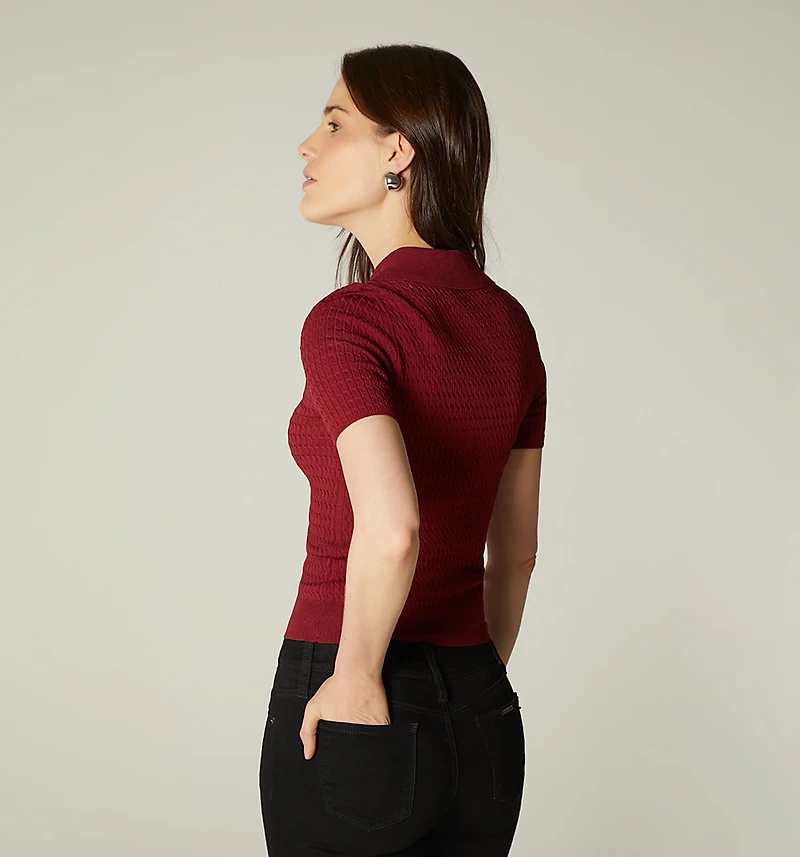 SHORT SLEEVE BLOUSE WITH POLO COLLAR