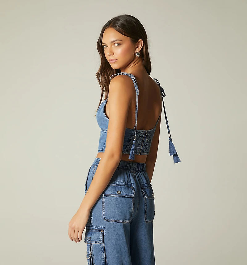 WOMEN'S TASSEL STRAP CROP TOP