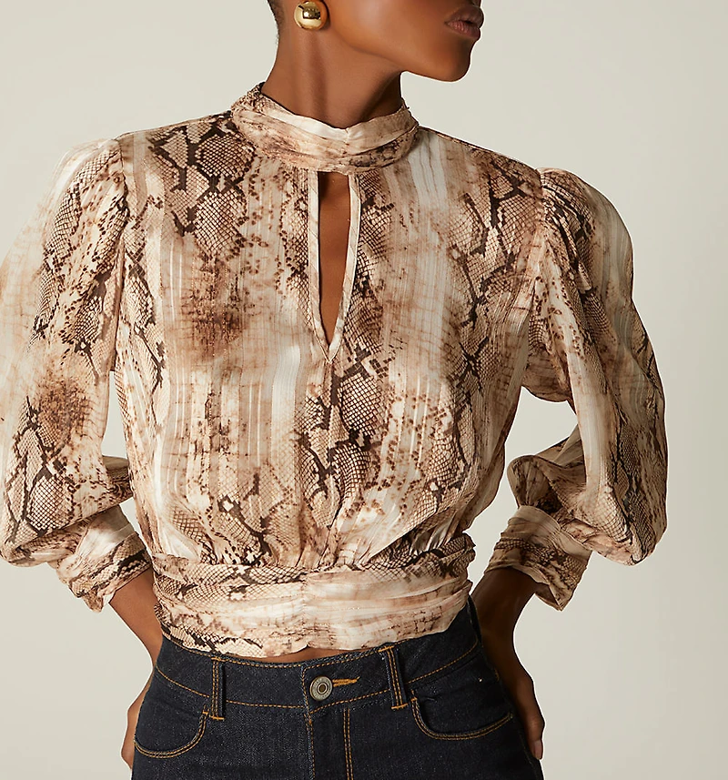 High Neck Blouse with 3/4 Sleeve
