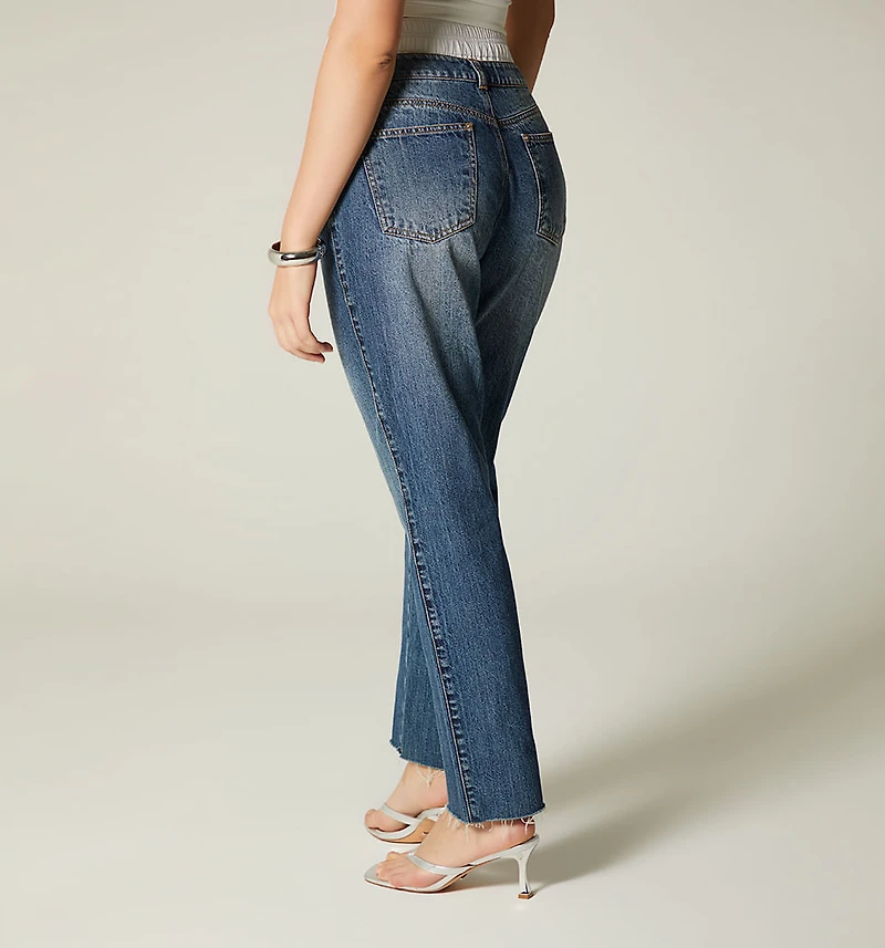 STRAIGHT LEG JEAN, DOUBLE WAISTBAND, WITH BELT