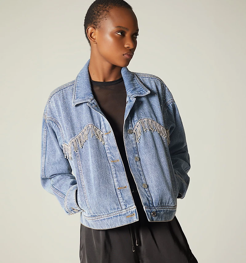 Oversized jacket with crystals for women