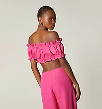 Short Sleeve Crop Top with Lace Front