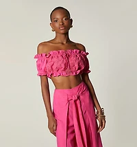 Short Sleeve Crop Top with Lace Front
