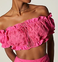 Short Sleeve Crop Top with Lace Front