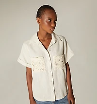 SHORT SLEEVE OPEN BACK BLOUSE