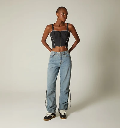BIAS CUT STRAPS BLOUSE WITH PIPING