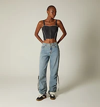 BIAS CUT STRAPS BLOUSE WITH PIPING