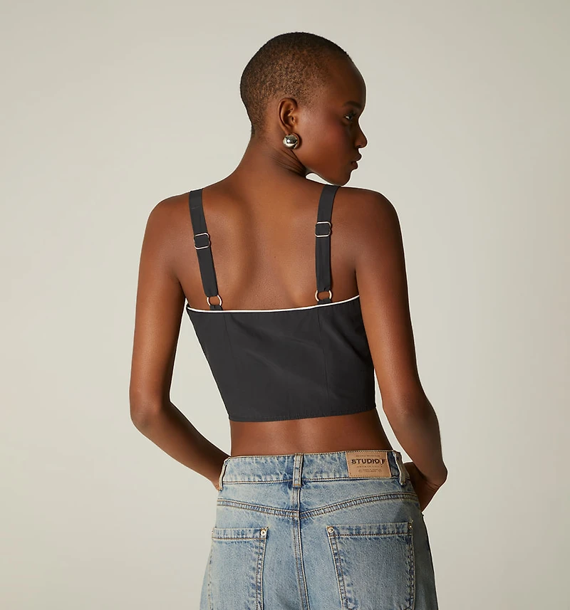 BIAS CUT STRAPS BLOUSE WITH PIPING