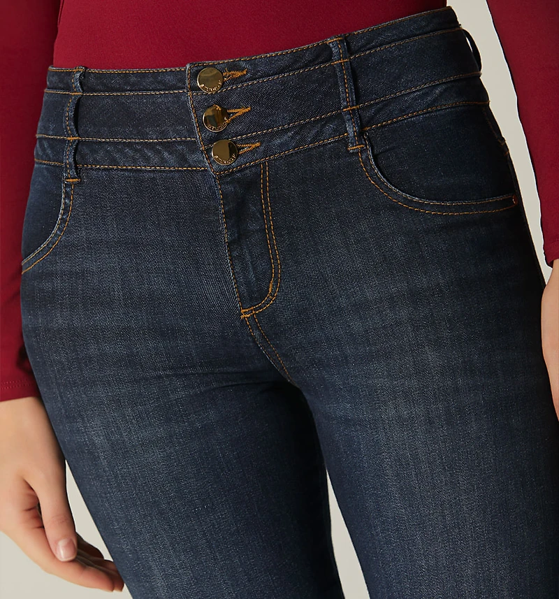 MID-RISE SKINNY JEANS WITH WAISTBAND CUTS