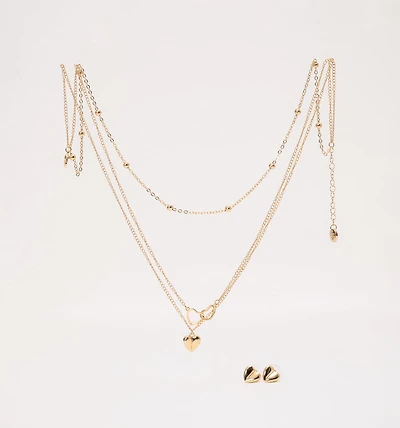 HEART NECKLACE AND EARRINGS GOLD PLATED SET