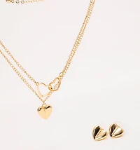 HEART NECKLACE AND EARRINGS GOLD PLATED SET