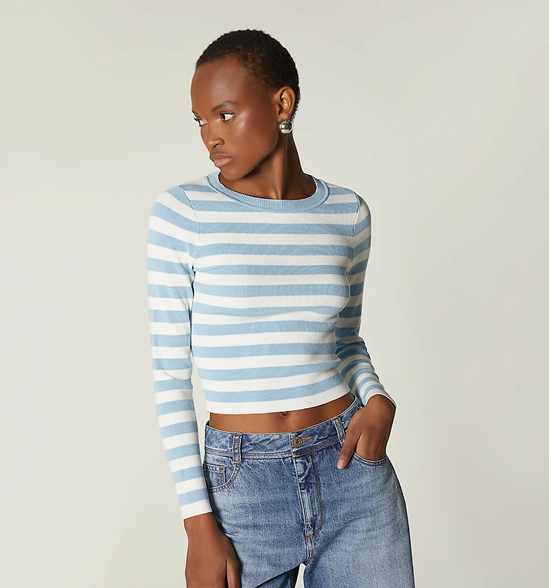 LONG SLEEVE KNITTED STRIPED BLOUSE