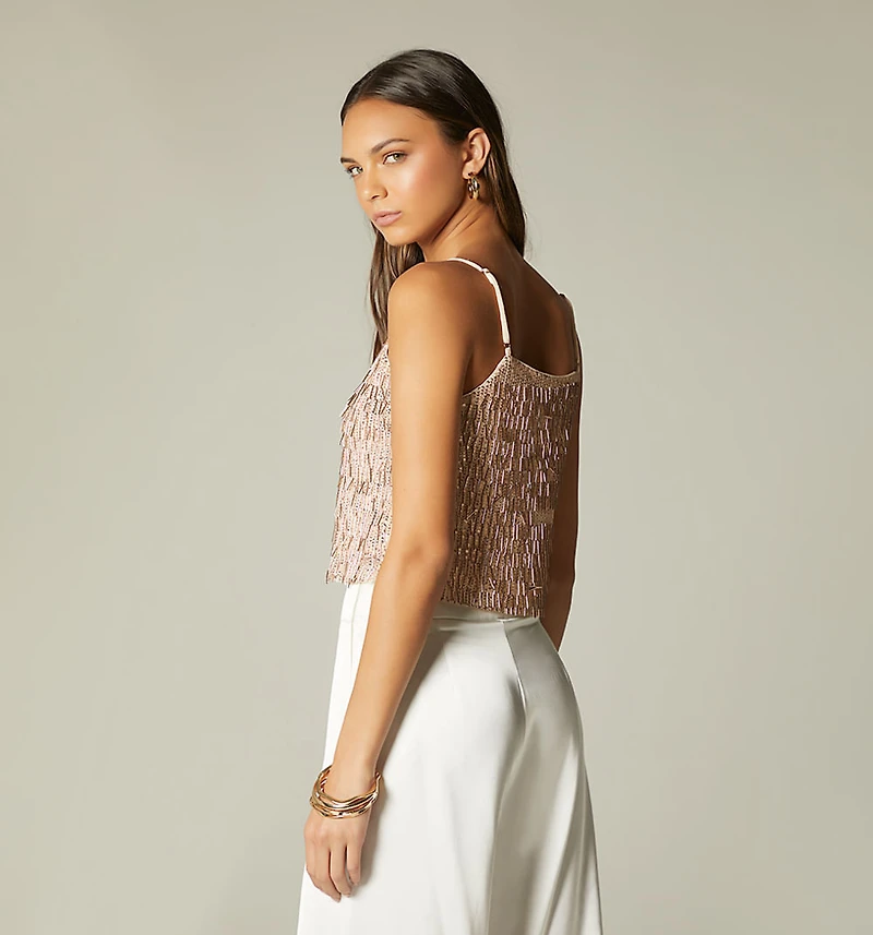 STRAPPY BLOUSE WITH SEQUINS AND BEADS