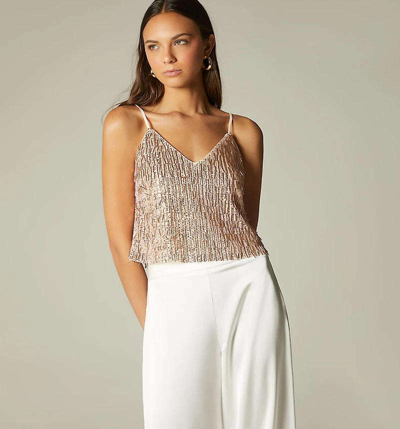 STRAPPY BLOUSE WITH SEQUINS AND BEADS