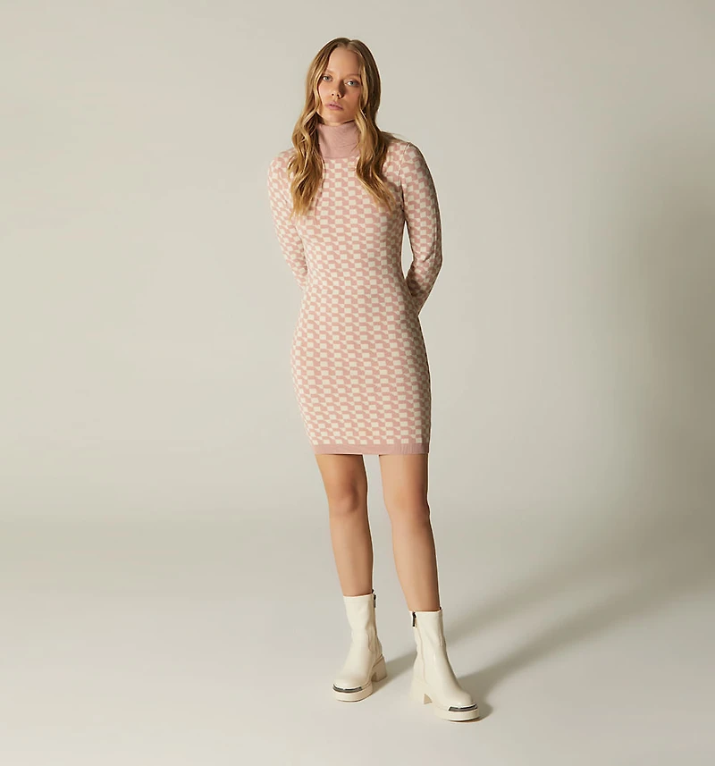 LONG SLEEVE HIGH NECK DRESS WITH ZIP