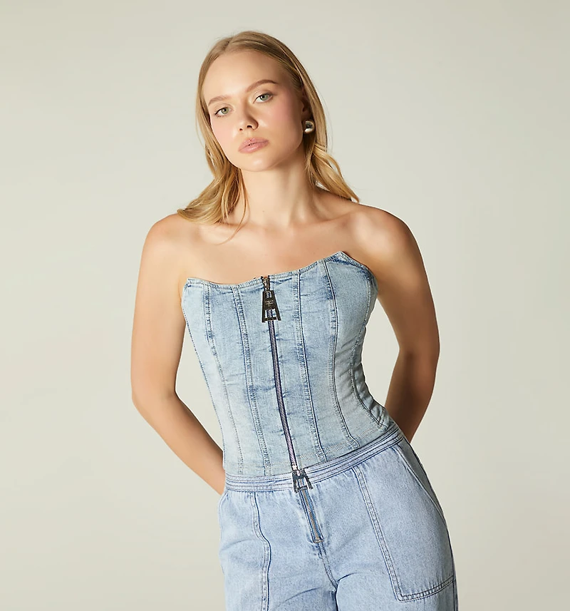 STRAPLESS BLOUSE WITH CUTS AND ZIPPER FOR WOMEN