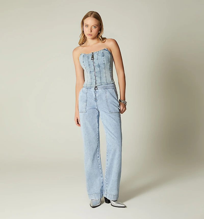 STRAPLESS BLOUSE WITH CUTS AND ZIPPER FOR WOMEN