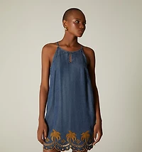 SHORT SLEEVELESS DRESS WITH EMBROIDERY ON FRONT