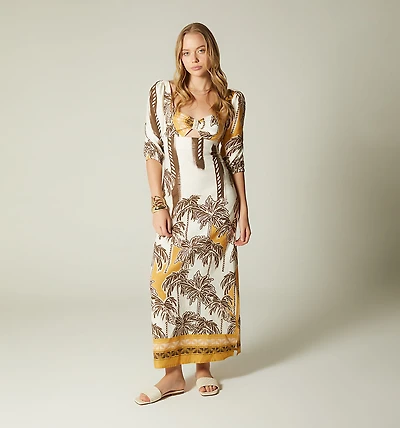 LONG DRESS SIDE SLIT THREE-QUARTER SLEEVE