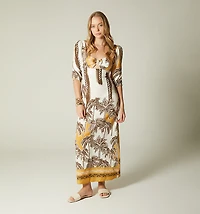 LONG DRESS SIDE SLIT THREE-QUARTER SLEEVE