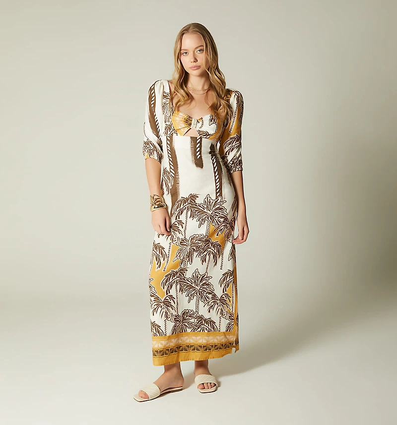 LONG DRESS SIDE SLIT THREE-QUARTER SLEEVE