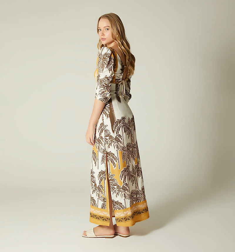 LONG DRESS SIDE SLIT THREE-QUARTER SLEEVE