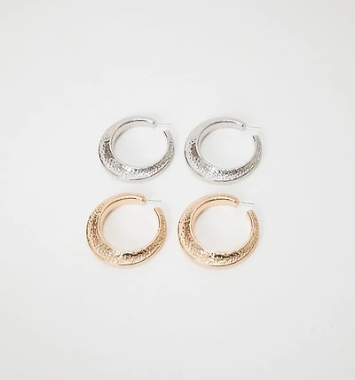HAMMERED HOOP EARRINGS SETX2
