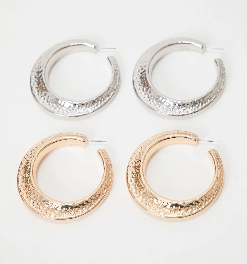 HAMMERED HOOP EARRINGS SETX2