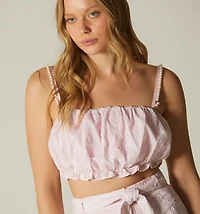 CROP TOP BLOUSE WITH STRAPS AND TRIMMING