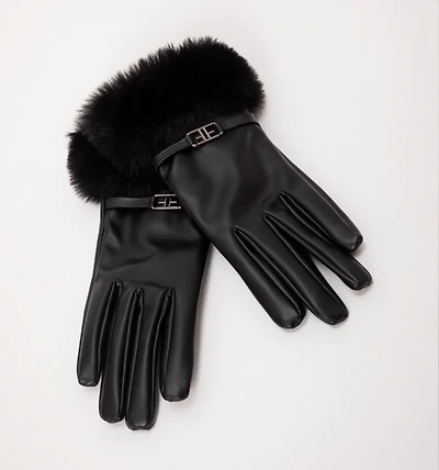 FUR GLOVE WITH LOGO DETAIL