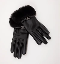 FUR GLOVE WITH LOGO DETAIL