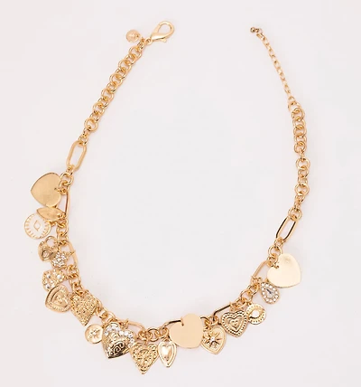CHAIN NECKLACE AND HEART CHARMS
