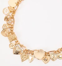 CHAIN NECKLACE AND HEART CHARMS