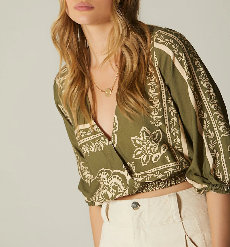 WRAP BLOUSE THREE-QUARTER SLEEVES