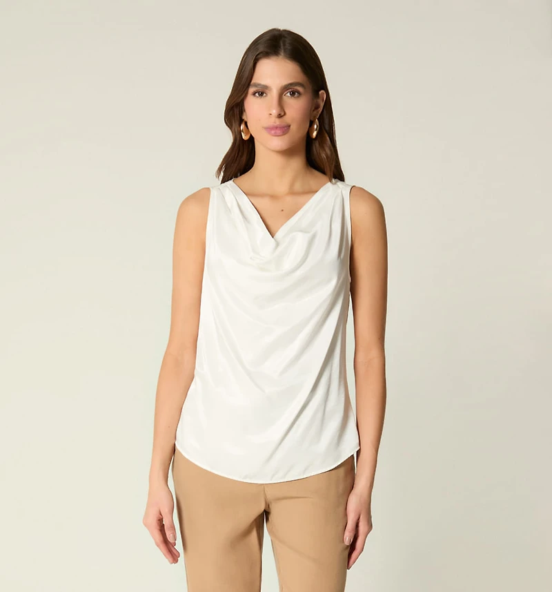 SLEEVELESS BLOUSE WITH PELICAN NECKLINE
