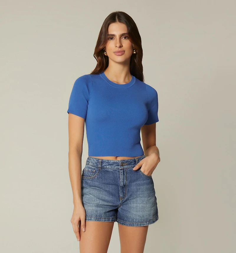 SHORT SLEEVE ROUND NECK BLOUSE
