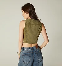 SHORT SLEEVELESS VEST WITH TRIM