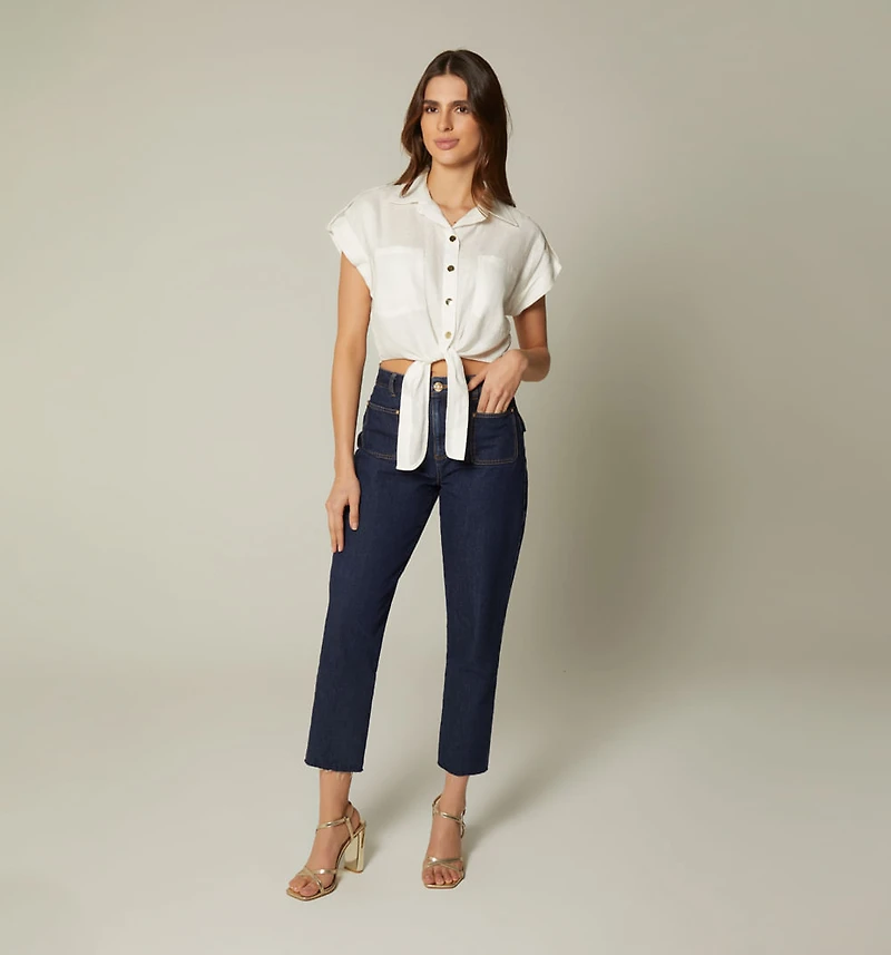 SLEEVELESS SHIRT-TIE BLOUSE, COLOR