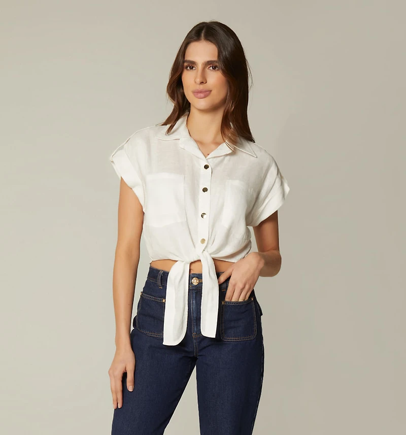 SLEEVELESS SHIRT-TIE BLOUSE, COLOR