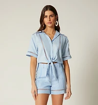 Short Sleeve Tie Blouse