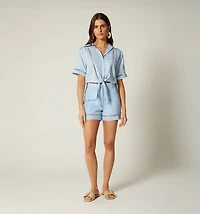 Short Sleeve Tie Blouse