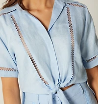 Short Sleeve Tie Blouse