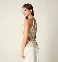 SLEEVELESS CROSSOVER NECKLINE BLOUSE