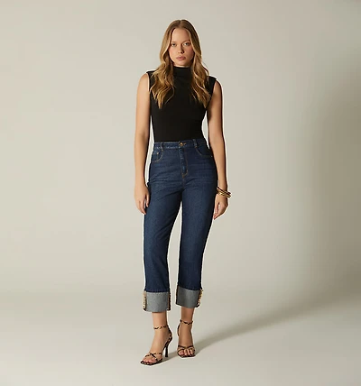 HIGH WAIST CROPPED SKINNY JEANS WITH TRIM