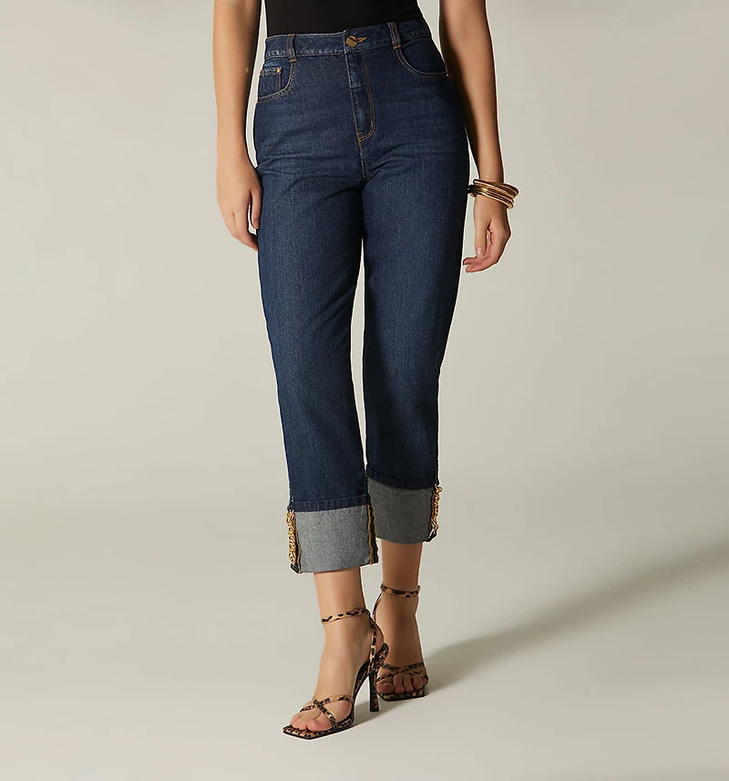 HIGH WAIST CROPPED SKINNY JEANS WITH TRIM